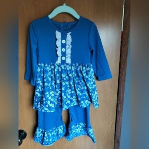 Blue Floral Ruffle Playsuit Romper 12-18 M